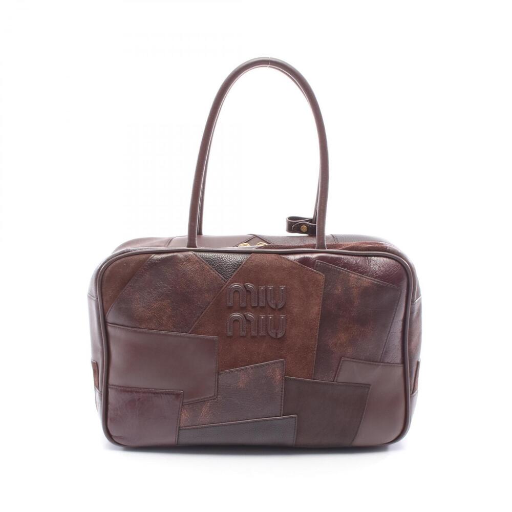 Miu Miu Patchwork Bow Suede Leather Tote Bag Brown